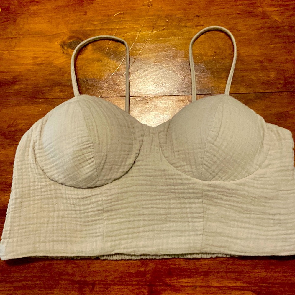 Light gray bustier crop top. Size small. Lightly worn.
